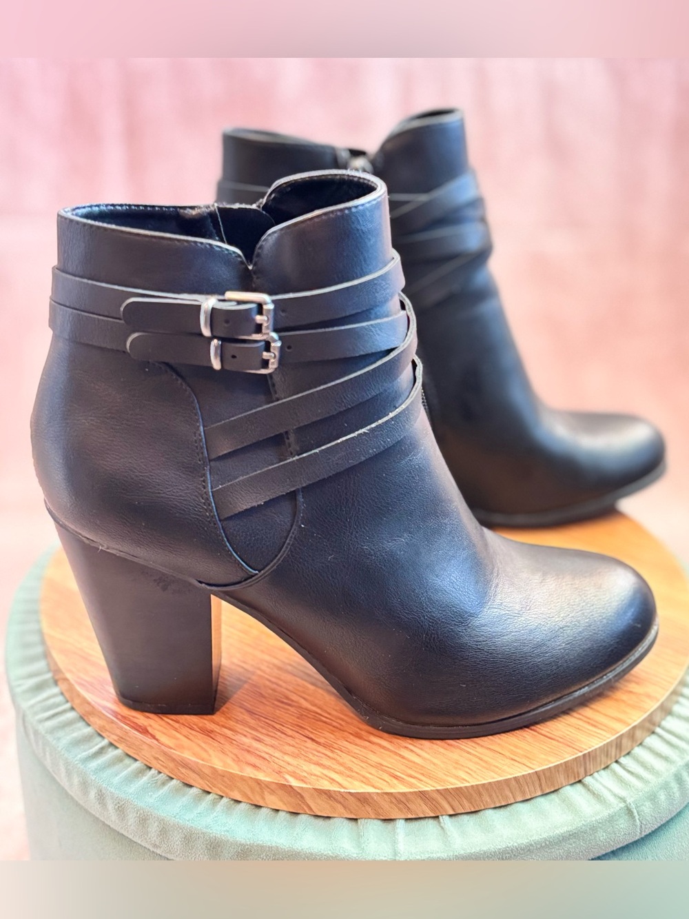 Size 9 Black Strappy Buckle Ankle Boots